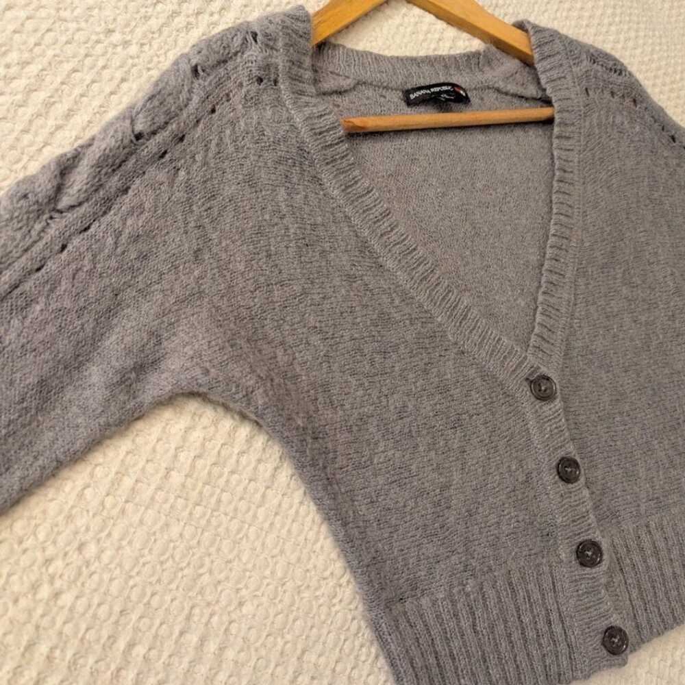 Mohair Blend Cropped Cardigan Cable Knit Warm - Picture 8 of 10